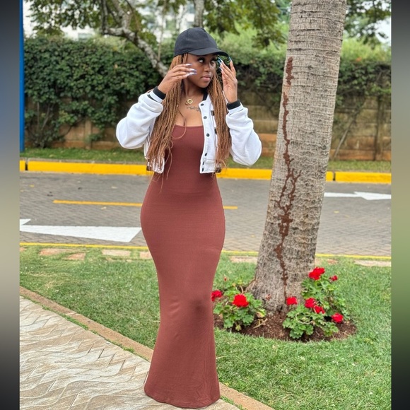 Chocolate Brown Maxi Bodycon Dress - Picture 5 of 14